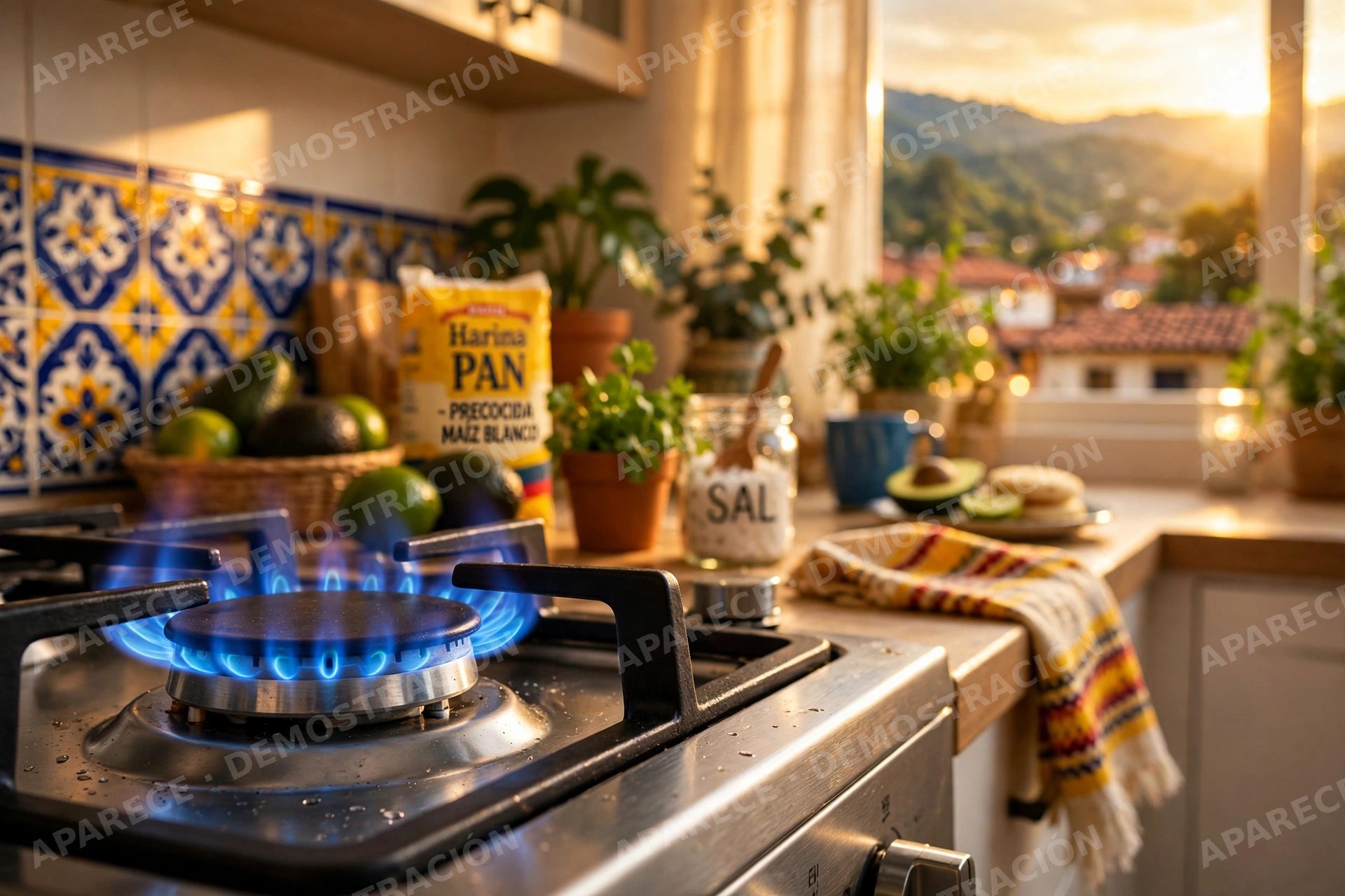 Llama azul de gas natural en una cocina