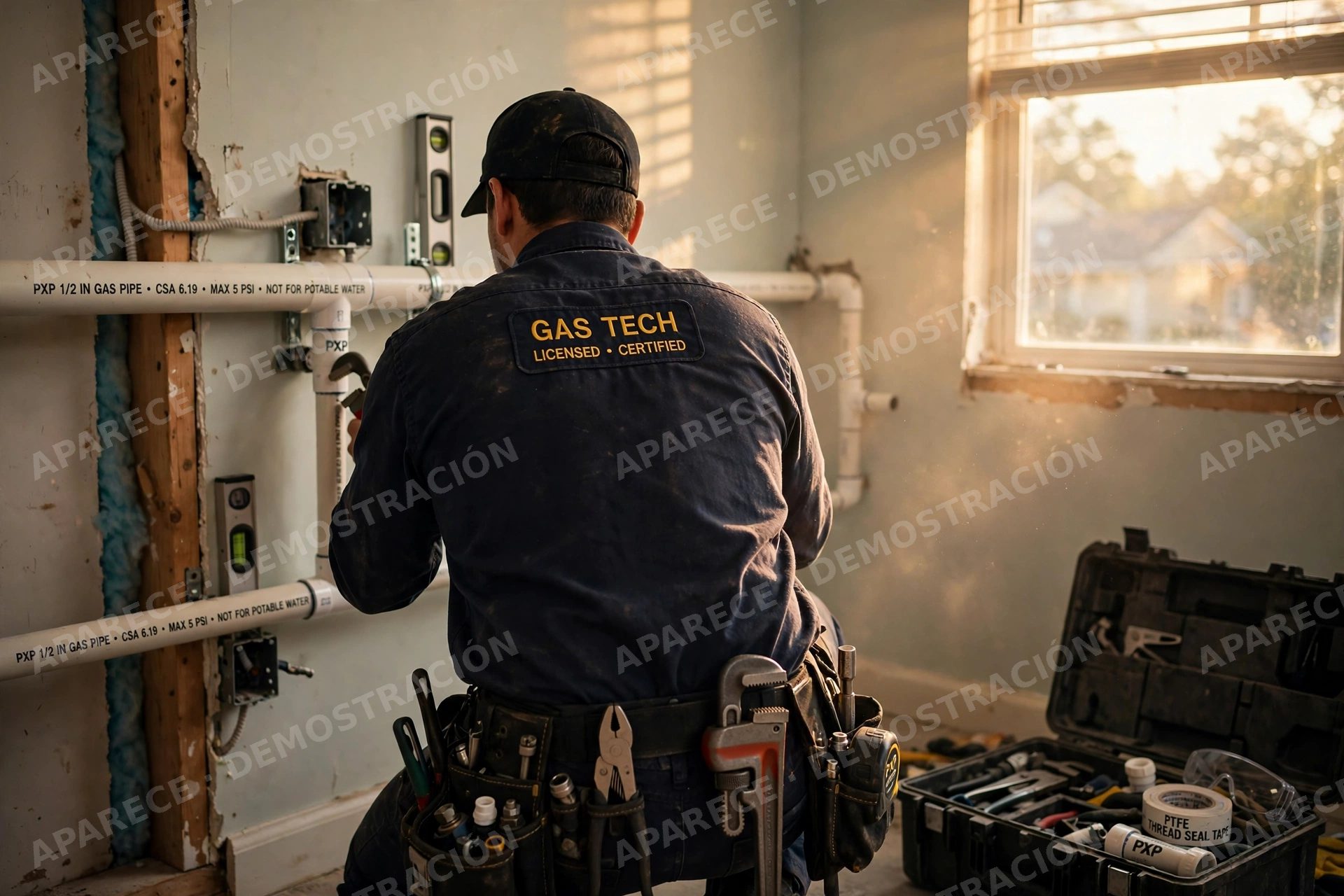 Técnico instalando tubería PXP para gas natural